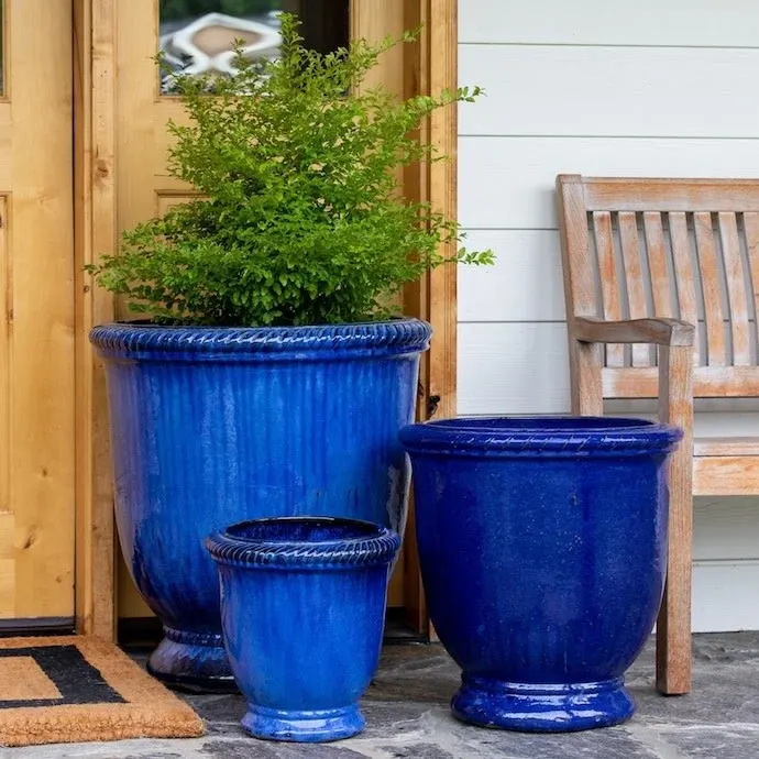 large blue ceramic plant pots