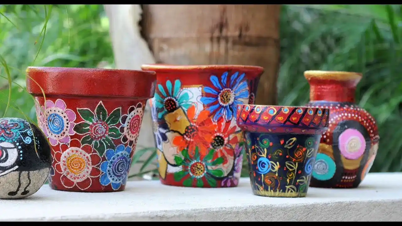 painted ceramic plant pots