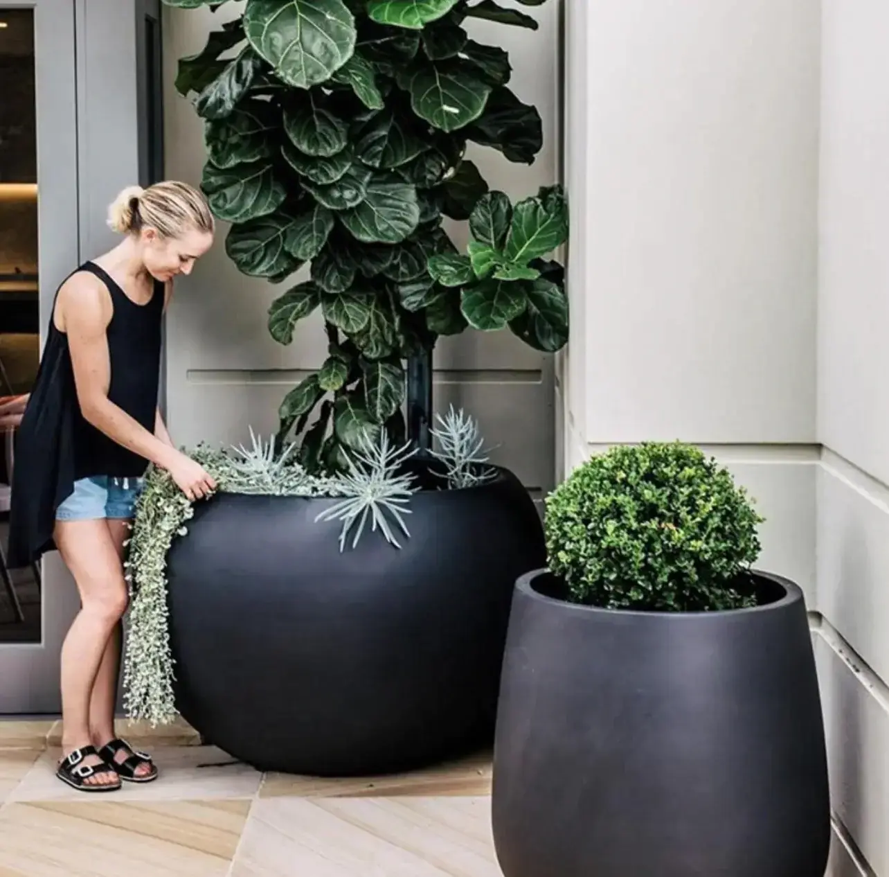 large black ceramic plant pots