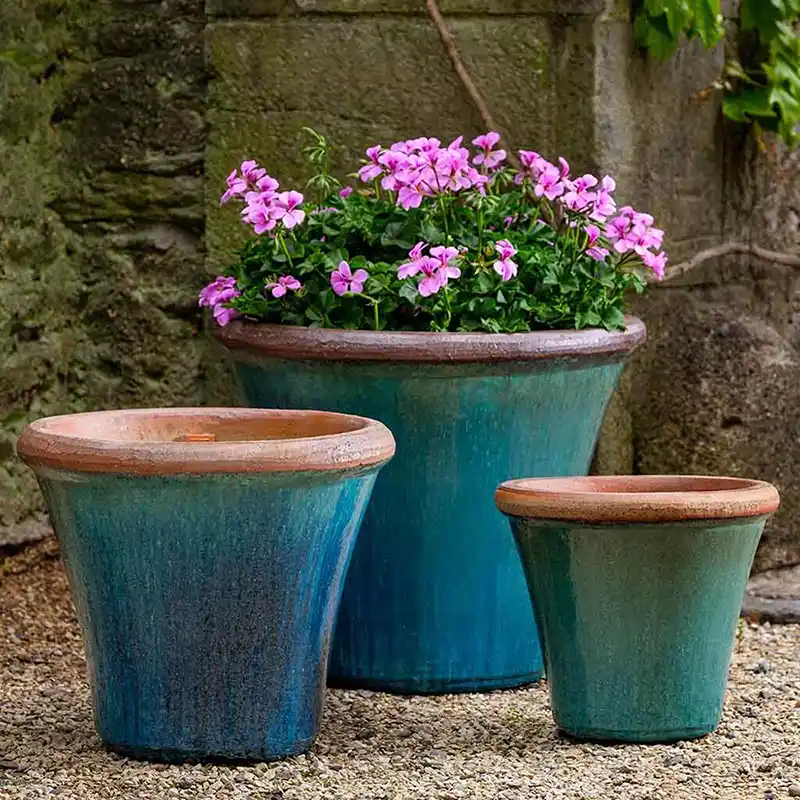 Large Glazed Terracotta Pot Blue Tapered 